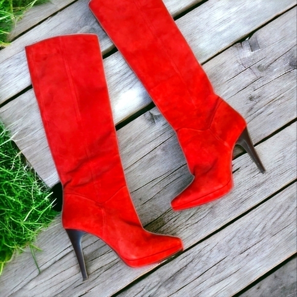 Manas Lea Foscati Cherry Girl full shaft high heel red suede boots. Euro sz 37 - Picture 1 of 11
